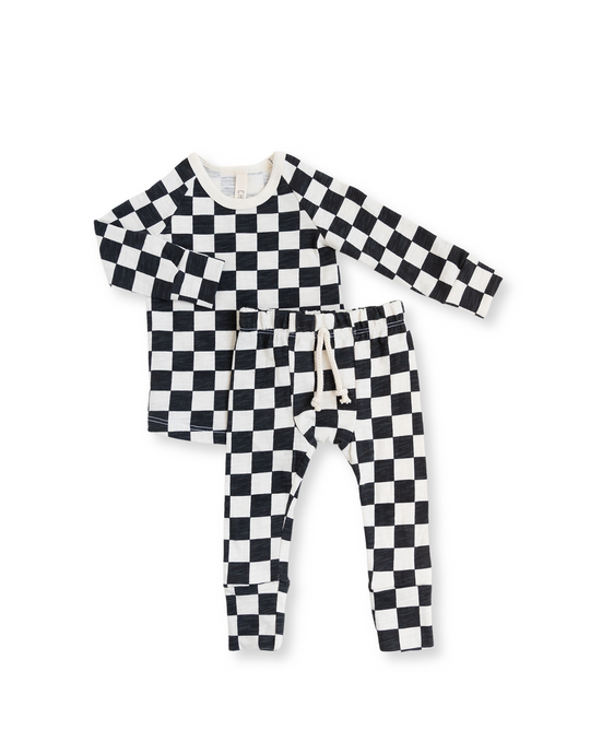 jersey long sleeve set - black checkerboard