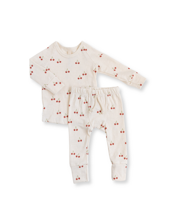 jersey long sleeve set - cherries on natural