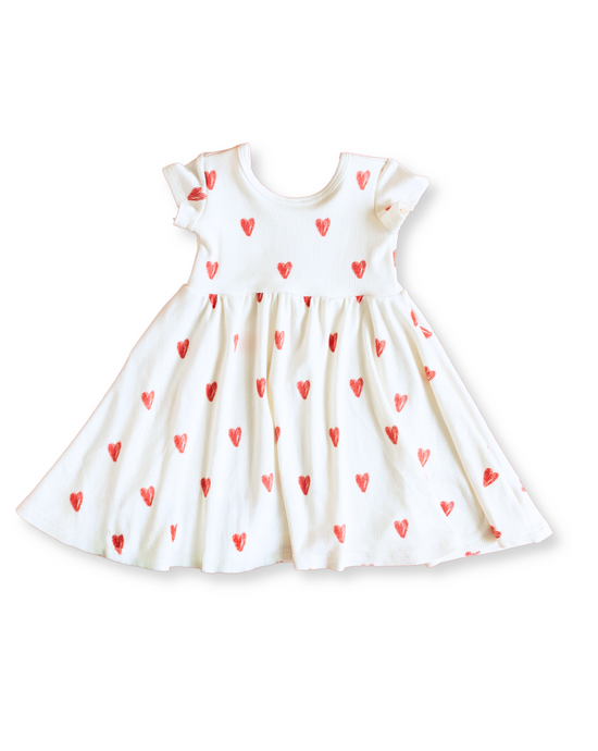 swing dress - red hearts on natural