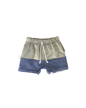 Load image into Gallery viewer, boy shorts - vetiver and nautical stripe