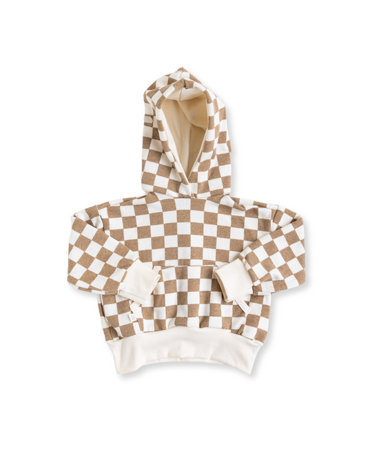 vintage hoodie - taupe checkerboard