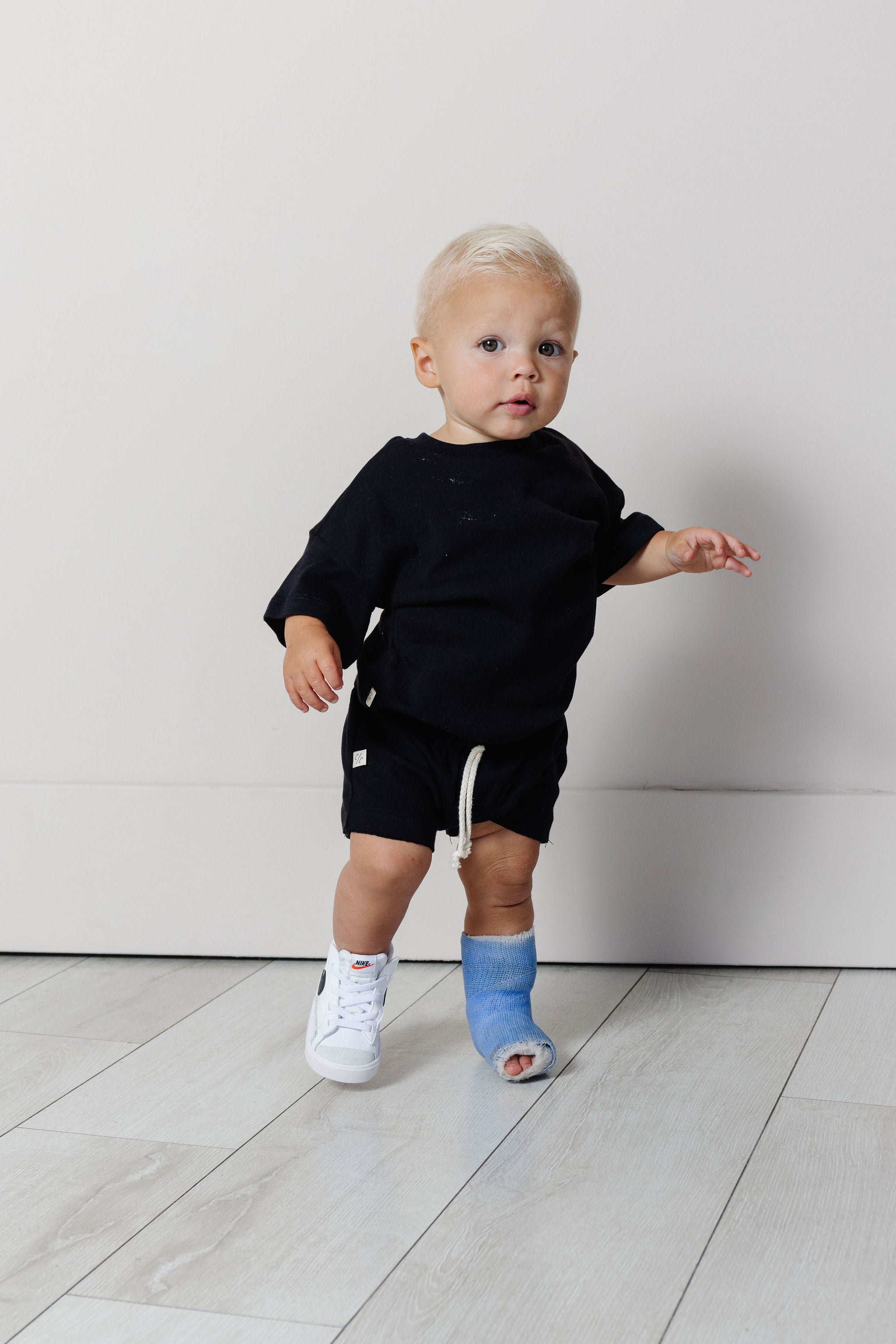rib knit boy short set - black