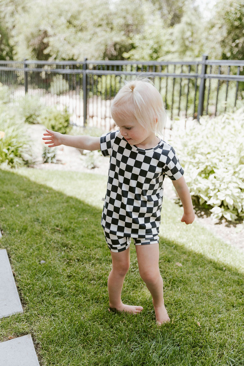 rib knit tee - black checkerboard – Childhoods Clothing