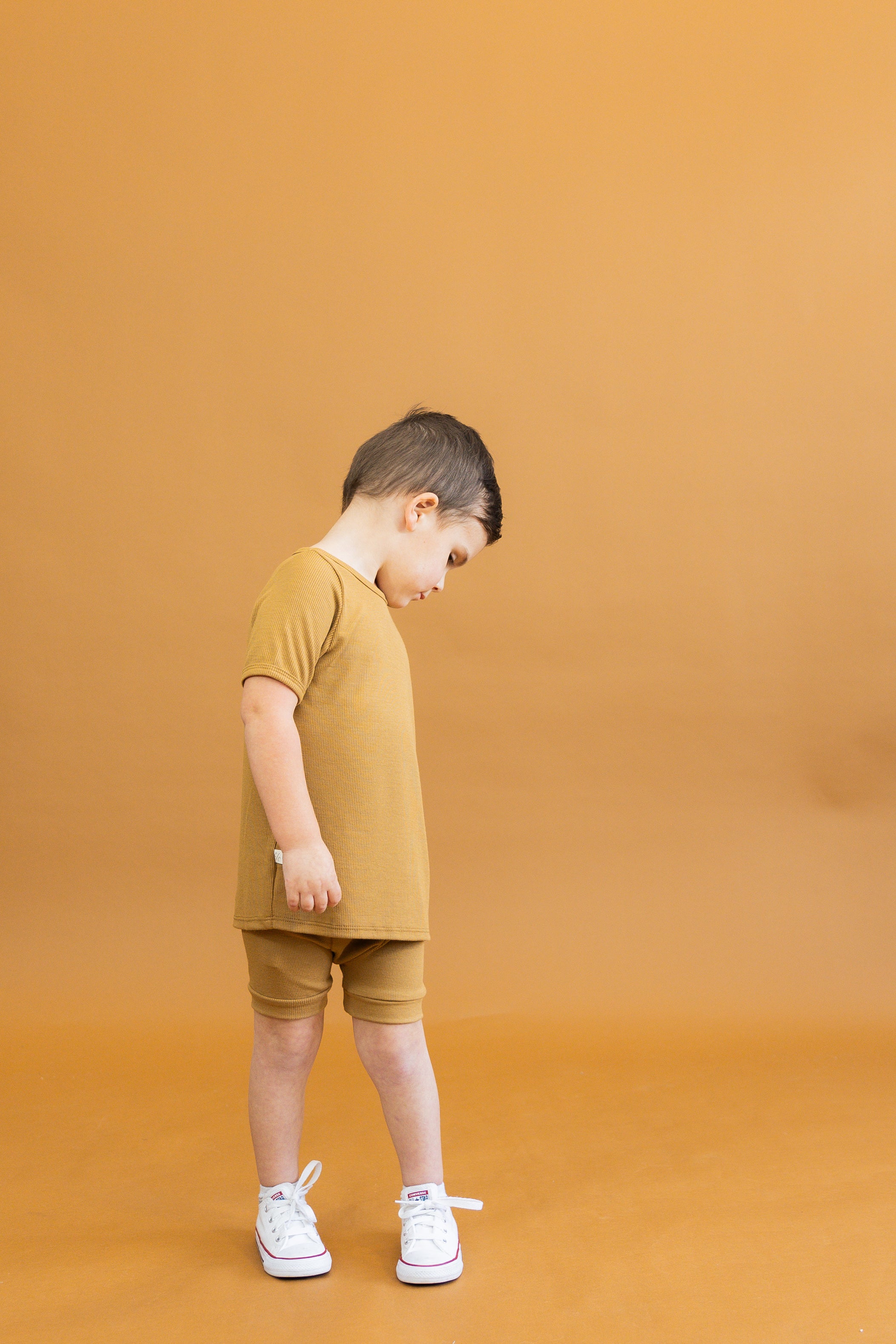 rib knit shorts CO - wheat