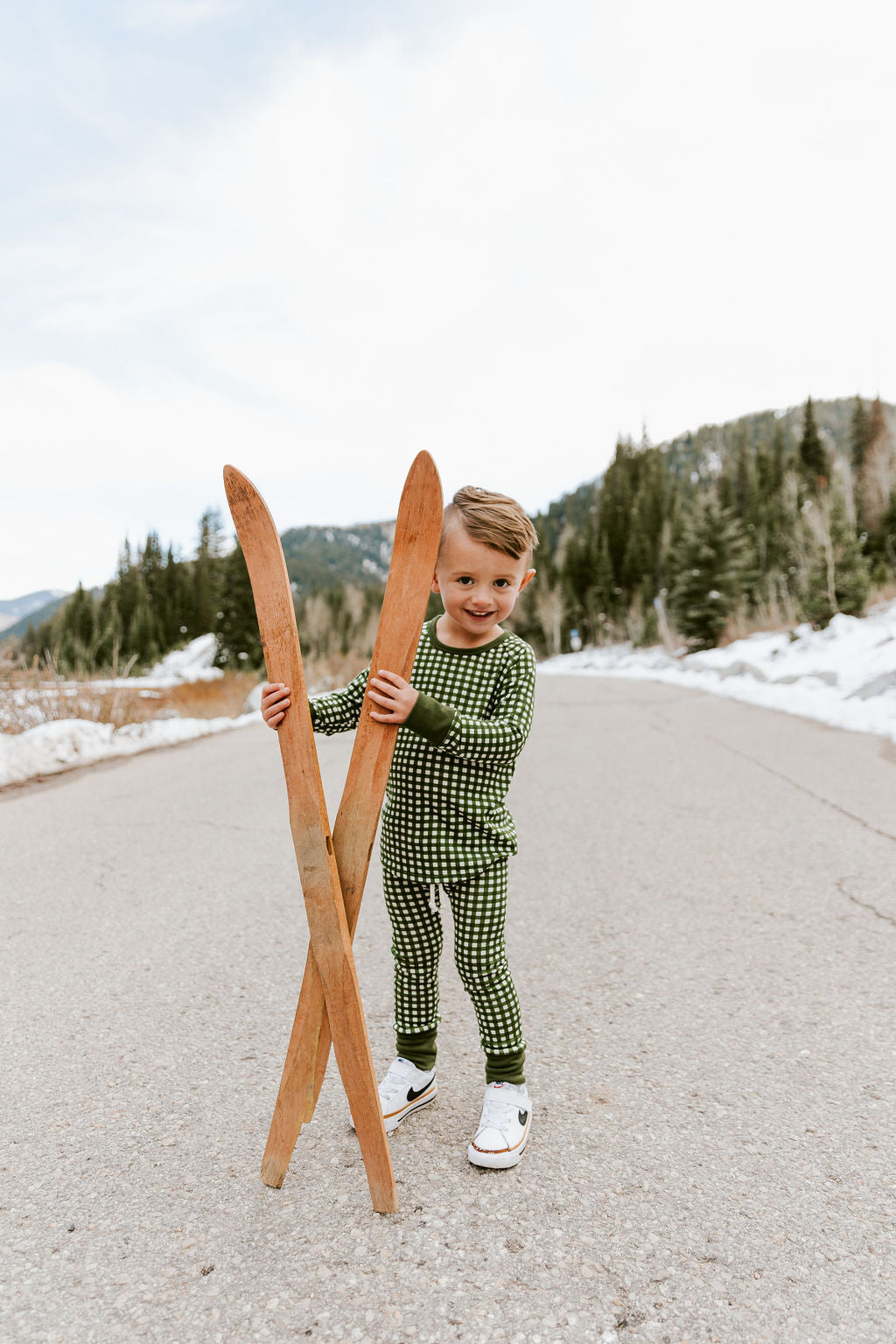 rib knit pant - green gingham