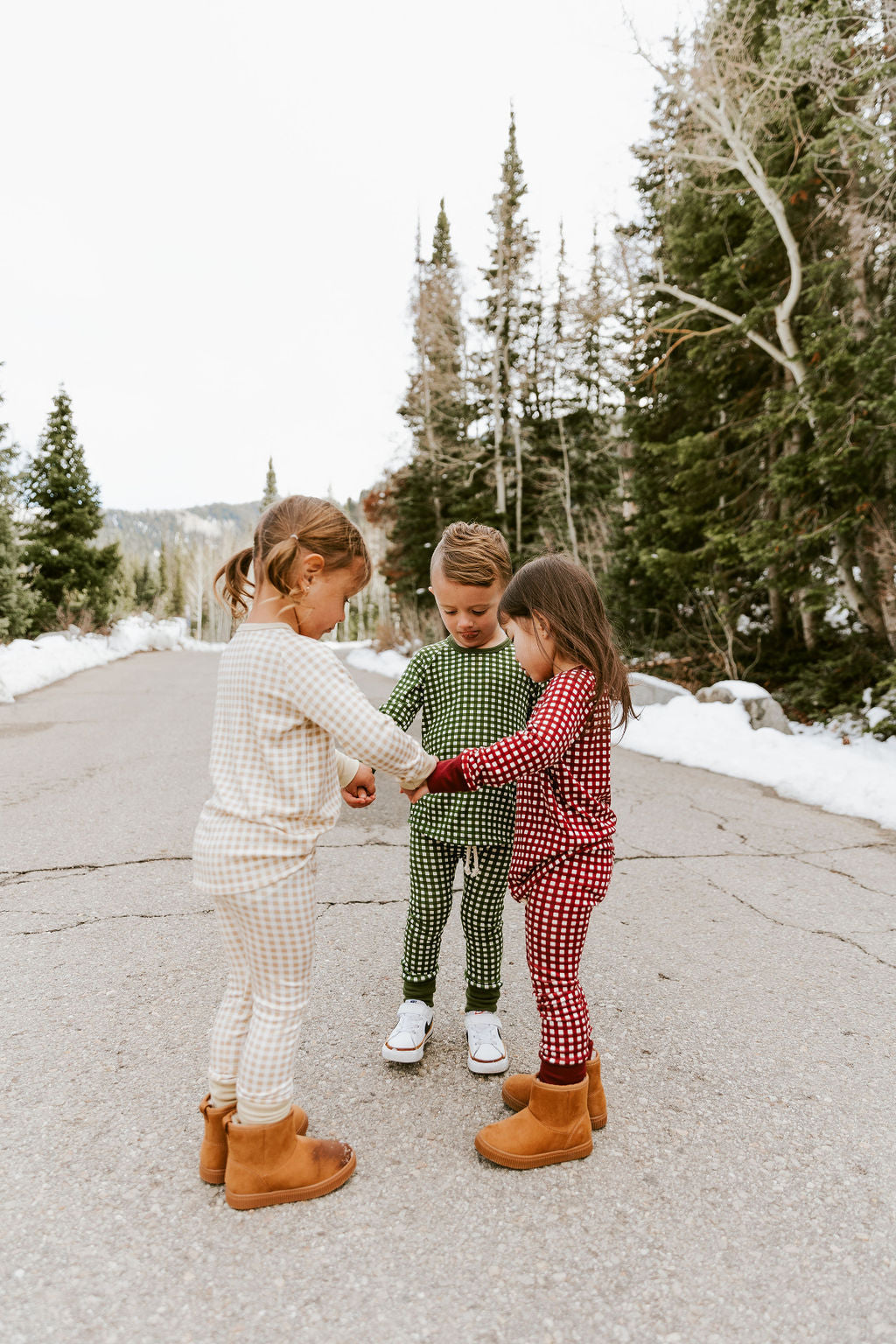 rib knit pant - tan gingham