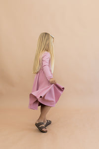 long sleeve swing dress - dew pink