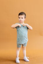 Load image into Gallery viewer, rib knit shorts CO - maps on oil blue