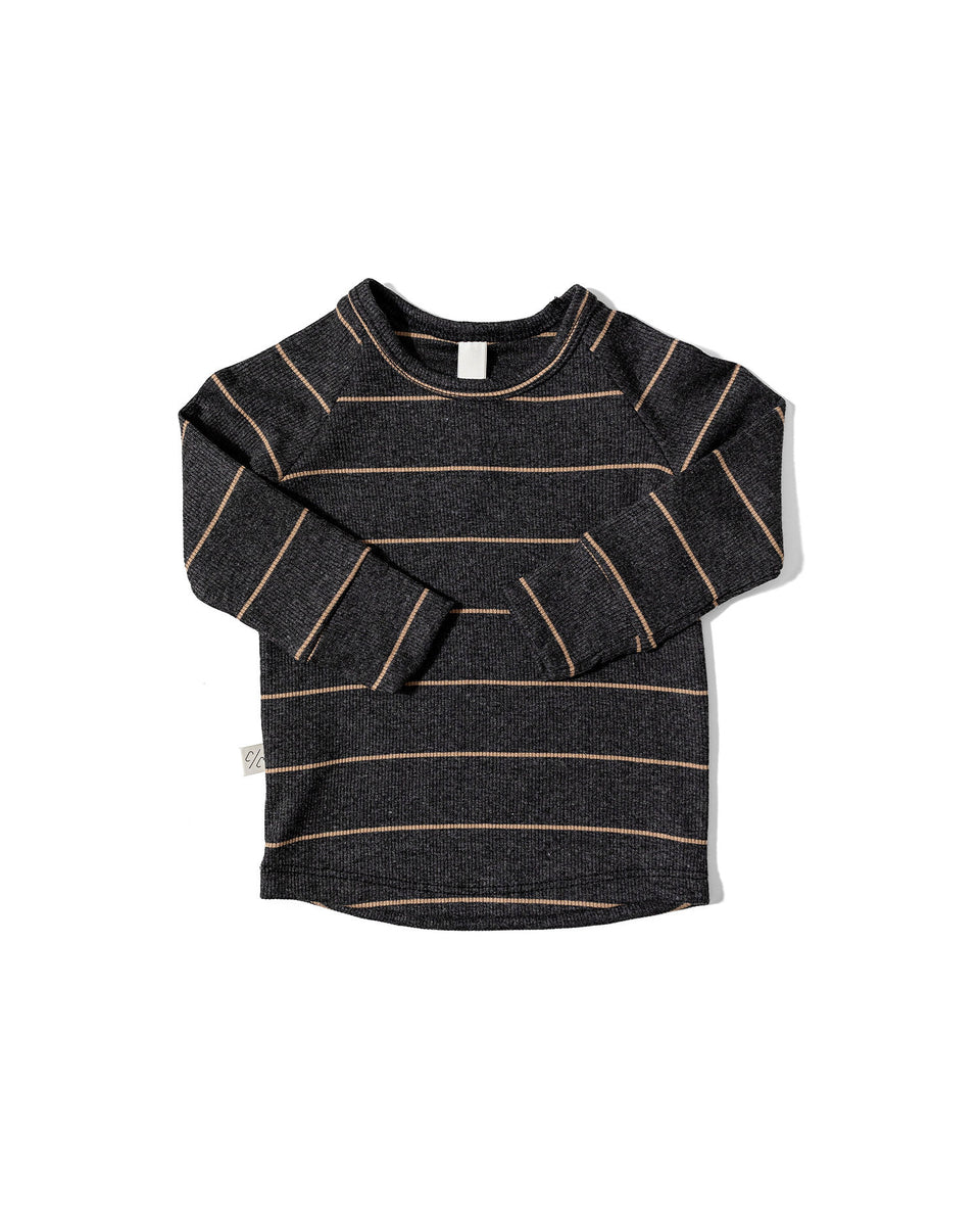 rib knit long sleeve tee - anthracite sand stripe – Childhoods Clothing