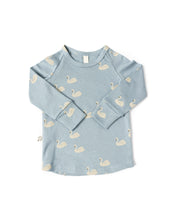 Load image into Gallery viewer, rib knit long sleeve tee - swans on dusty blue