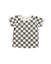 Load image into Gallery viewer, rib knit tee CO - vetiver checkerboard with contrast