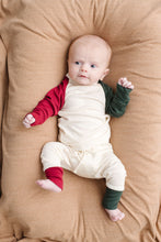 Load image into Gallery viewer, rib knit pant CO - natural and stocking red and wreath green contrast