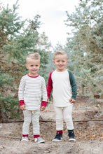 Load image into Gallery viewer, rib knit pant CO - natural and stocking red and wreath green contrast
