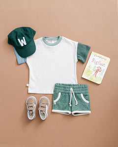 french terry retro short - green heather