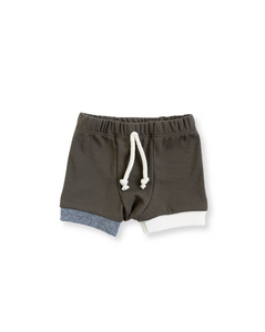 rib knit shorts CO - dark fatigue heather gray and natural