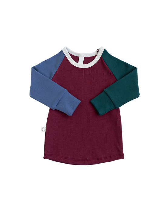 rib knit long sleeve tee - ruby ink blue and spruce