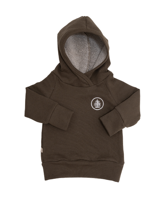 trademark raglan hoodie - tree patch on dark fatigue