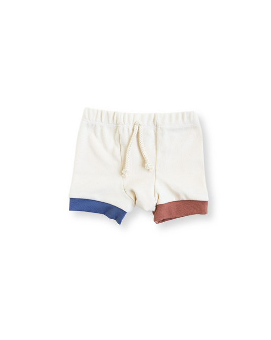 rib knit shorts - natural ink blue and red rock