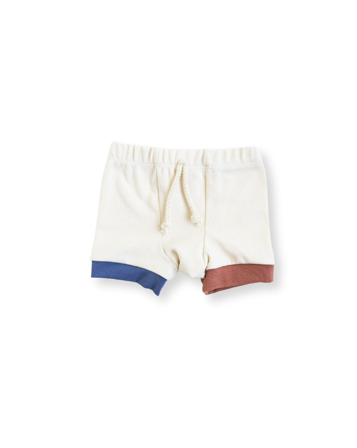 rib knit shorts - natural ink blue and red rock