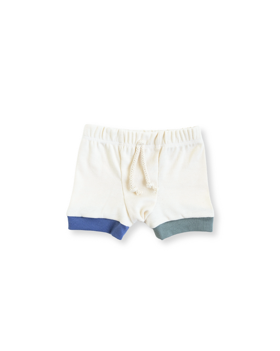 rib knit shorts - natural ink blue and agave green