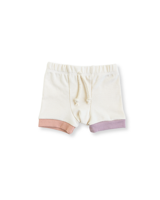 rib knit shorts - natural desert sand and woodrose