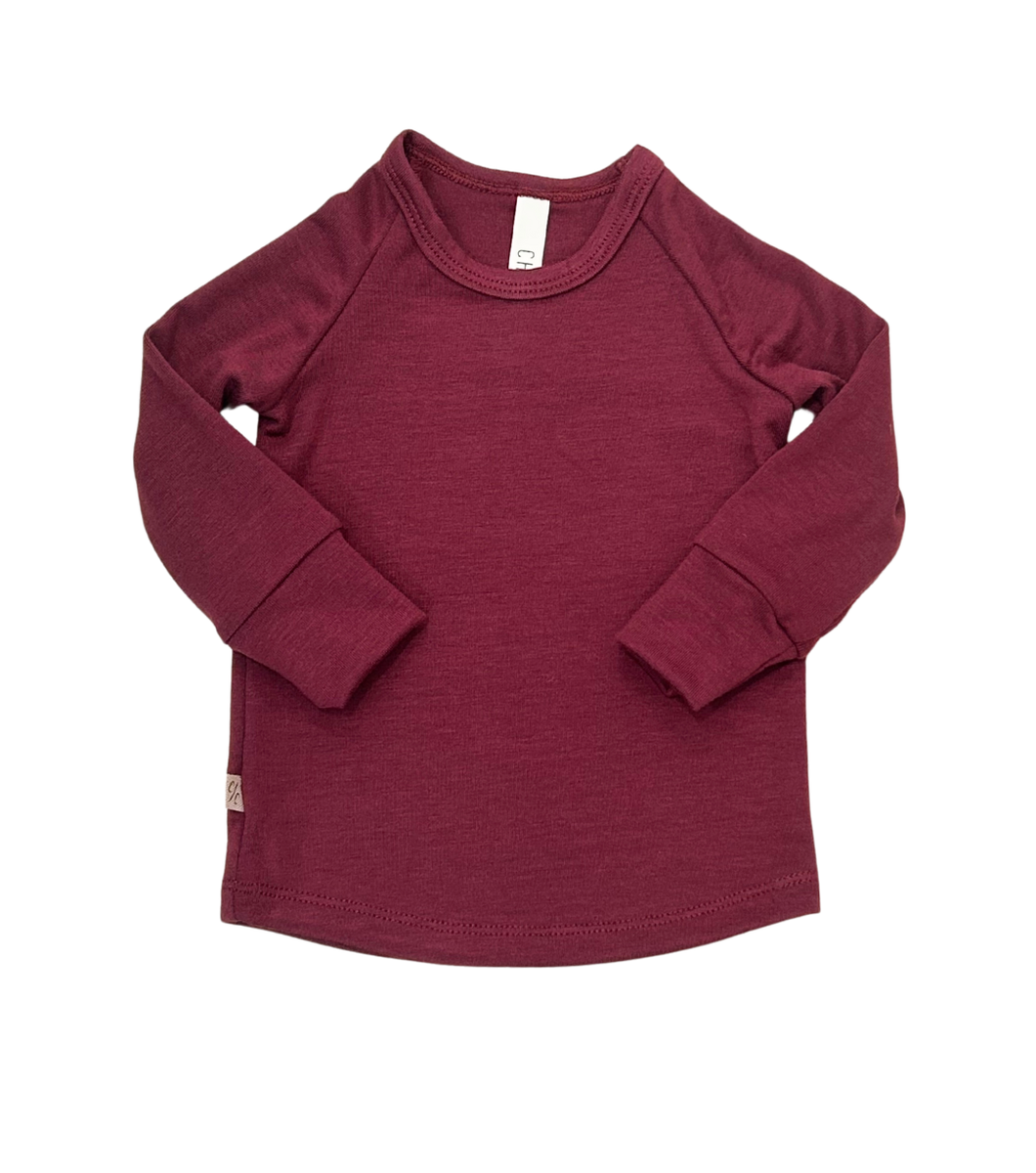 rib knit long sleeve tee PREORDER - cranberry