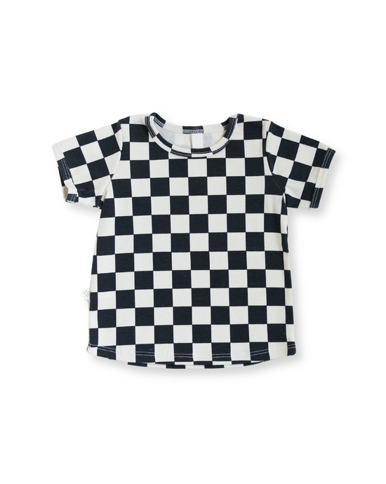 rib knit tee - black checkerboard