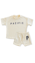 Load image into Gallery viewer, rib knit boy shorts set - pacific on natural