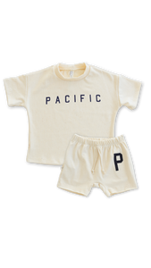 rib knit boy shorts set - pacific on natural