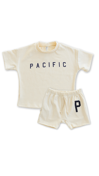 rib knit boy shorts set - pacific on natural