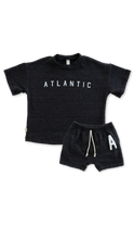 Load image into Gallery viewer, rib knit boy shorts set - atlantic on heather black