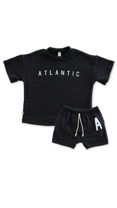 rib knit boy shorts set - atlantic on heather black