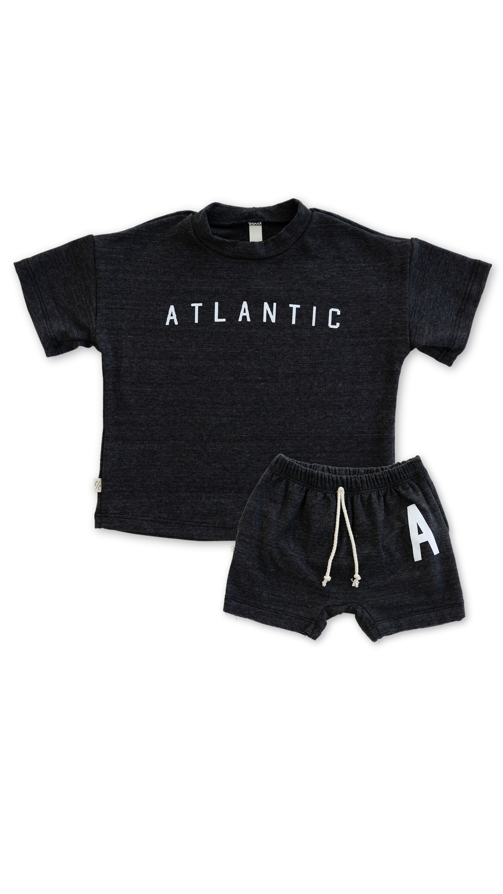 rib knit boy shorts set - atlantic on heather black