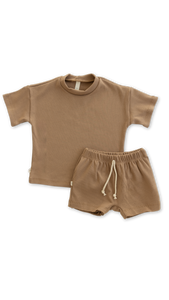 rib knit boy shorts set - kraft