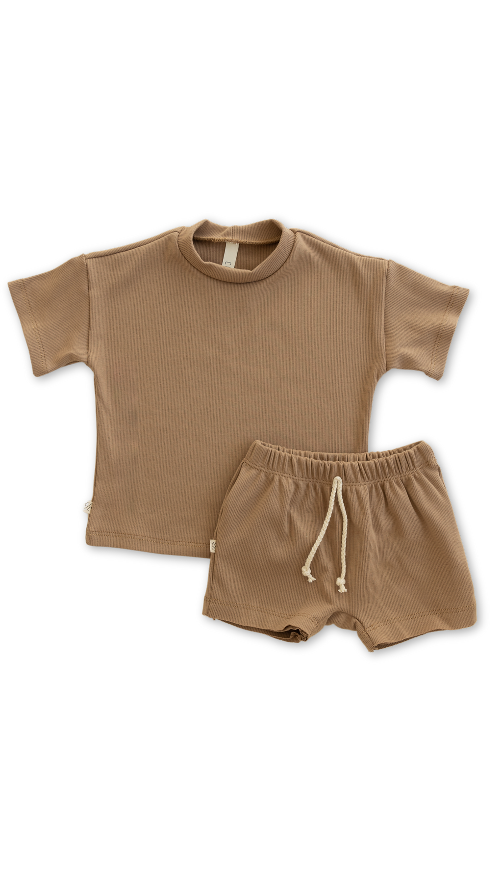 rib knit boy shorts set - kraft