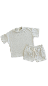 rib knit boy shorts set - fog stripe