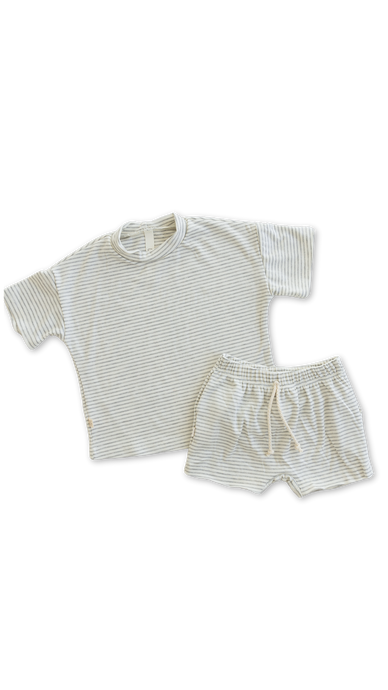 rib knit boy shorts set - fog stripe