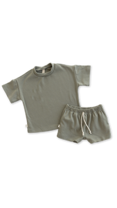 rib knit boy shorts set - vetiver