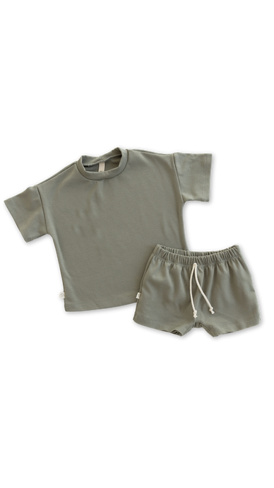 rib knit boy shorts set - vetiver