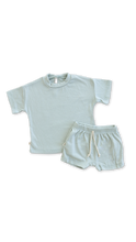 Load image into Gallery viewer, rib knit boy shorts set - blue fog