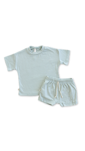 rib knit boy shorts set - blue fog