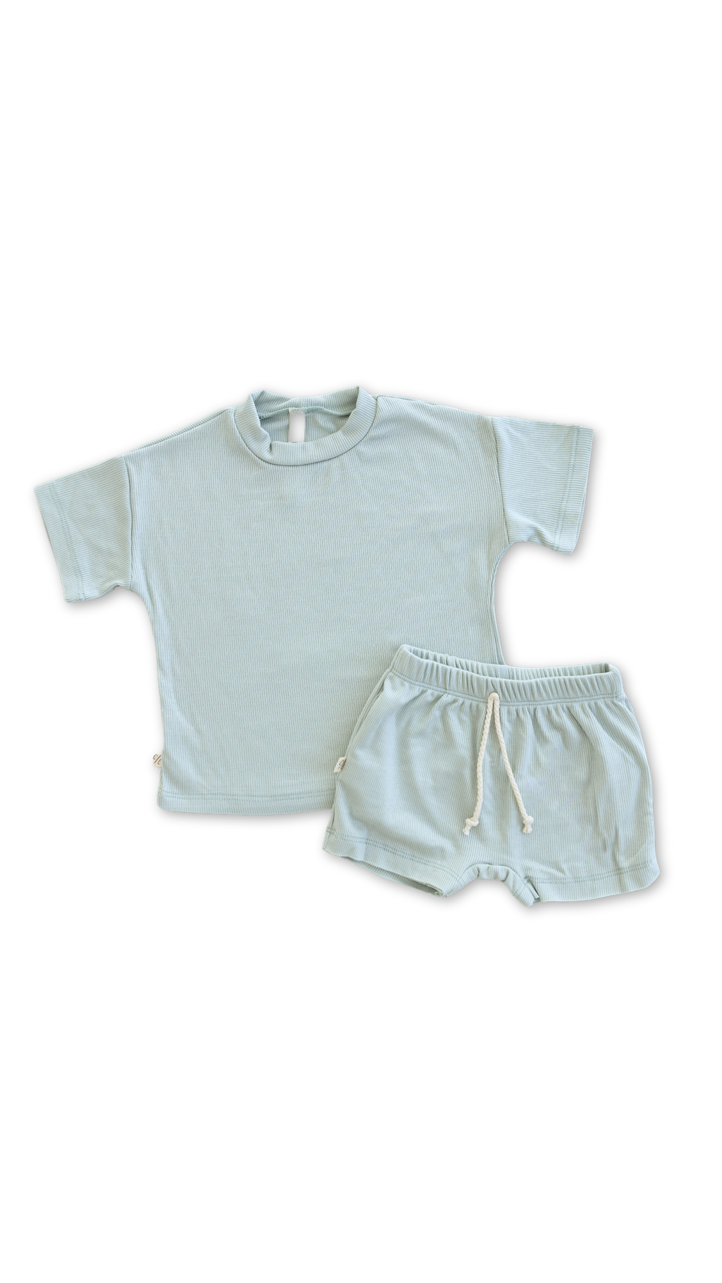 rib knit boy shorts set - blue fog