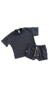 rib knit boy shorts set - slate