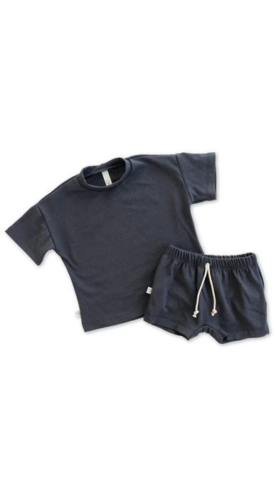 rib knit boy shorts set - slate