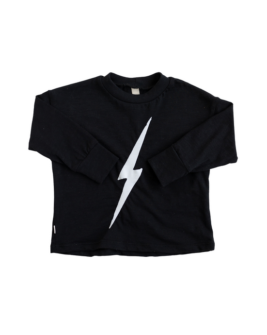 boxy long sleeve tee - lightning on black