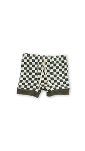 rib knit shorts - painted checkerboard