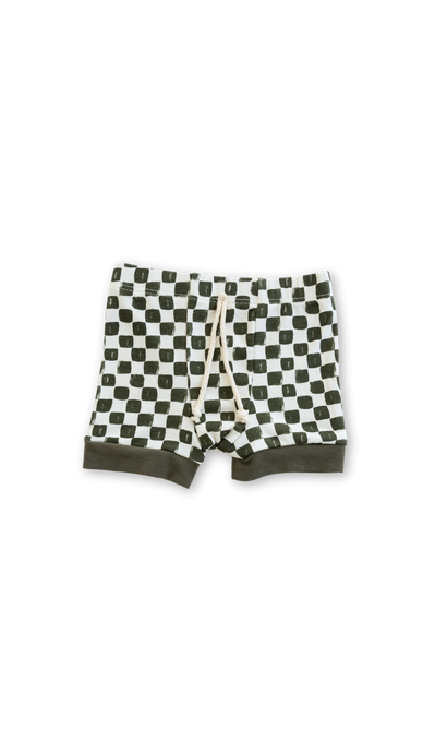 rib knit shorts - painted checkerboard