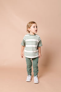 boxy tee - triple stripe on golf green and agave green