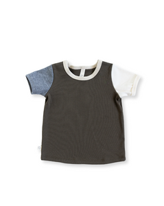 rib knit tee CO - dark fatigue heather gray and natural