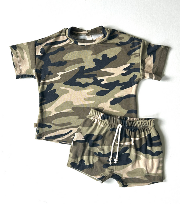 rib knit boy short set - camoflauge